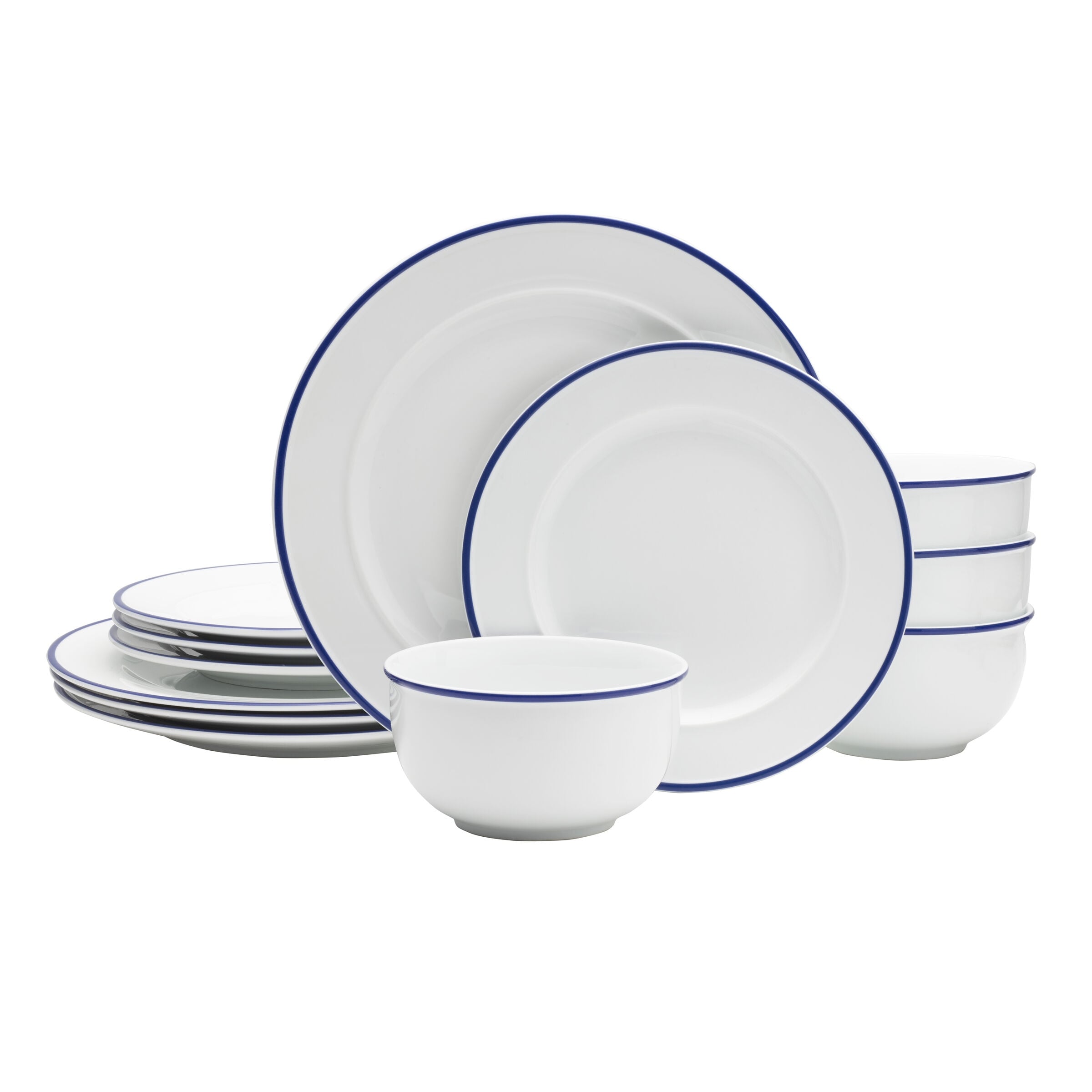 Everyday White Blue Band 12-Piece Dinnerware Set, Service for 4