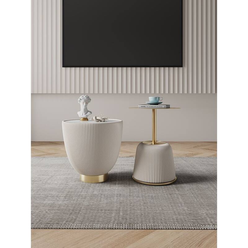 Manhattan Comfort Modern Anderson Ceramic Gold Table Set - Cream