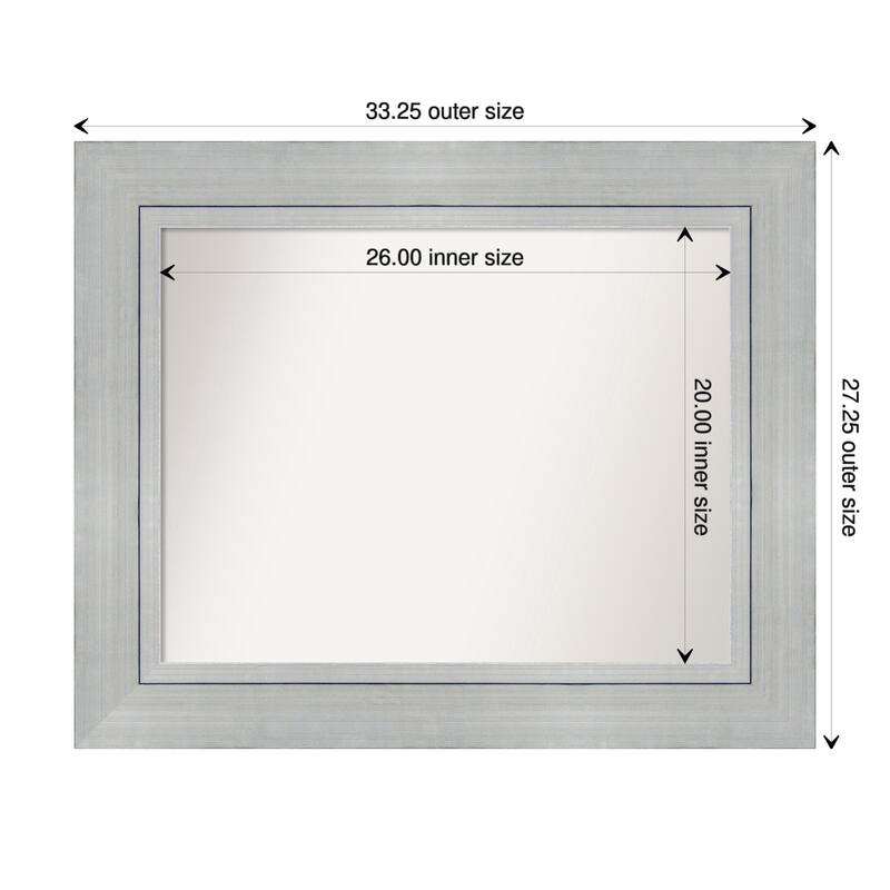 Romano Silver Framed Non-Beveled Custom Wall Mirror, Bathroom Vanity Mirror - Outer Size: 33.25 x 27.25