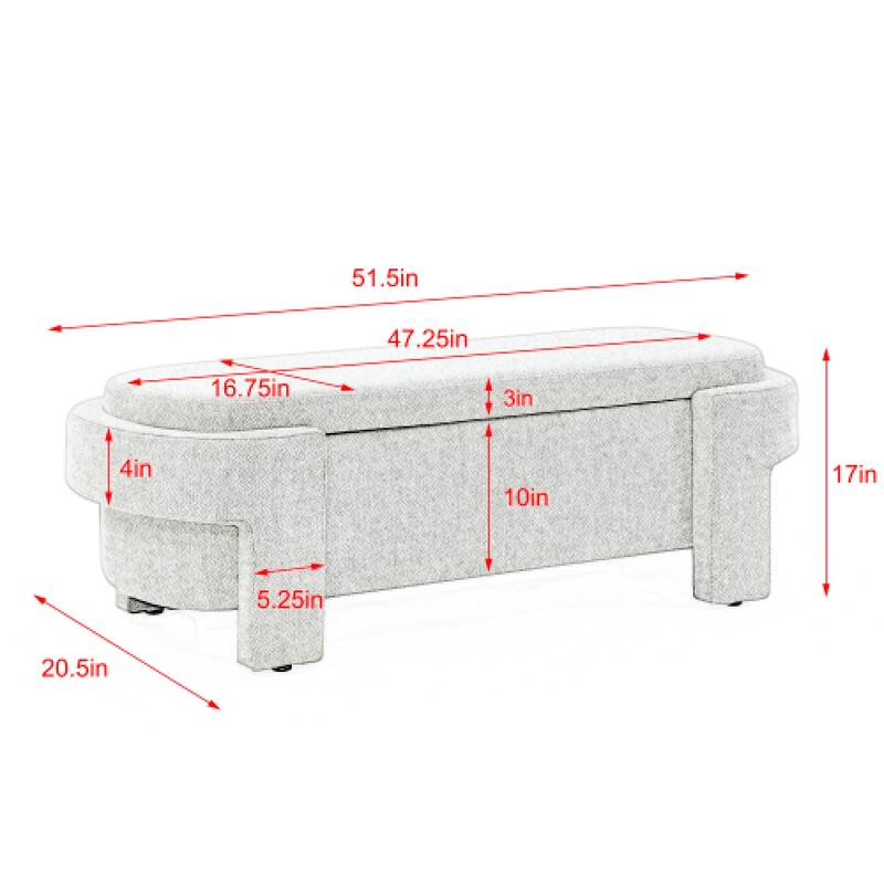 Roomfitters Linen Upholstered Storage Bench with Large Hidden Compartment for Bedroom, Entryway or Living Room