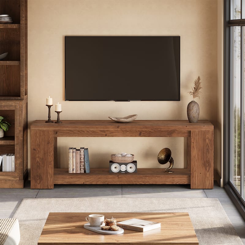 Solid Wood TV Stand, Media Console with Open Shelves, TV Entertainment Center Living Room Bedroom Accent Television Stand
