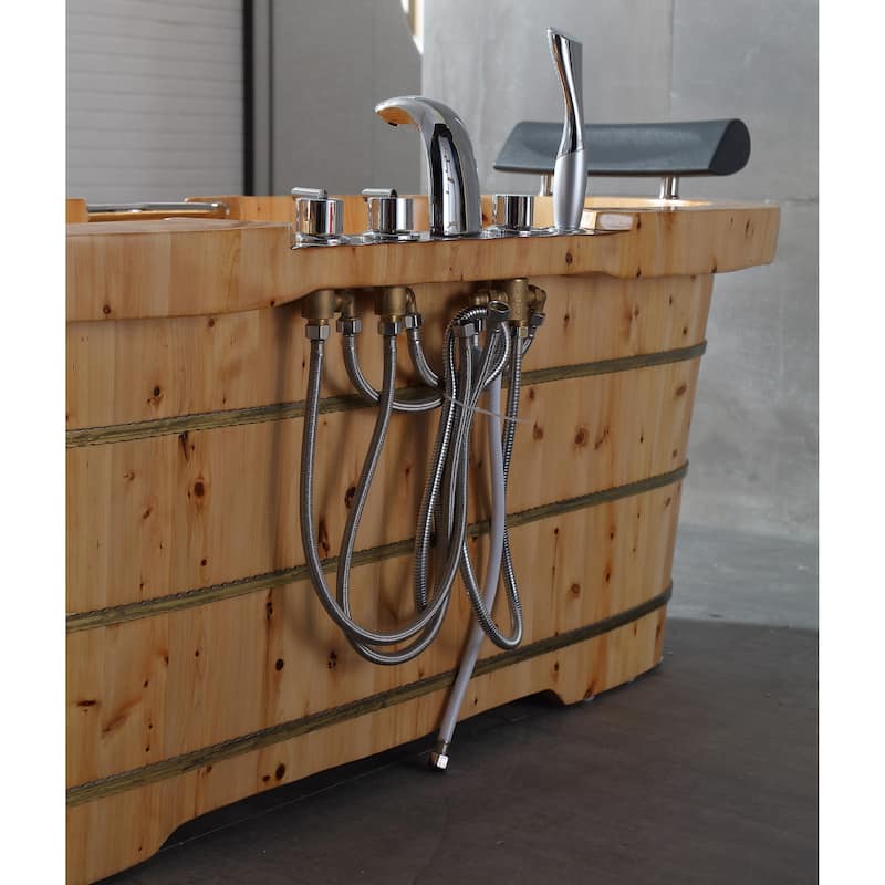 ALFI brand AB1130 65" 2 Person Free Standing Cedar Wooden Bathtub with Fixtures & Headrests - Brown