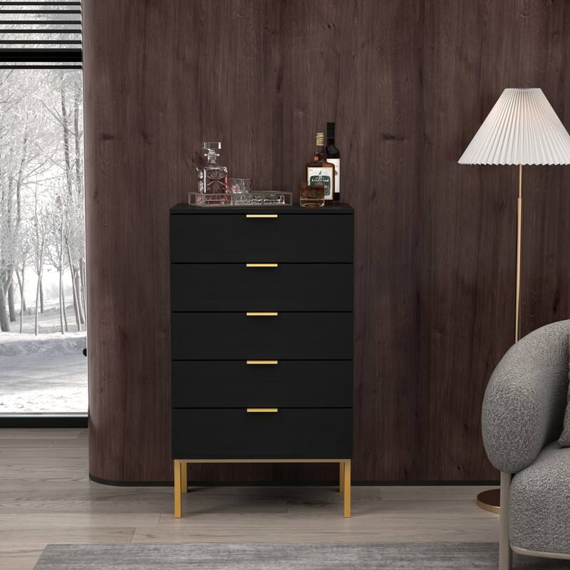 5 Drawer Dresser Chest End Table Storage Cabinet 23.6'' W White/Back - Black