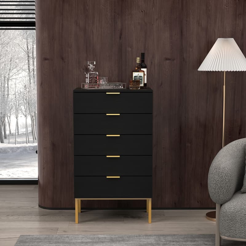 5 Drawer Dresser Chest End Table Storage Cabinet 23.6'' W White/Back - Black