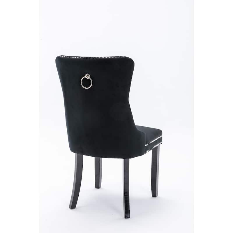 High-end Tufted Solid Wood Flax Upholstered Linen Dining Chair with Wood Legs Nailhead Trim 2-Pcs Set,Black Linen