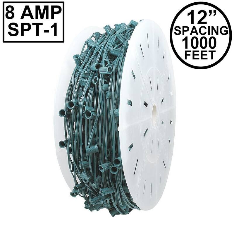 Novelty Lights 1,000 Foot C7 Christmas String Bulk Reel, Green Wire, 12" Spacing