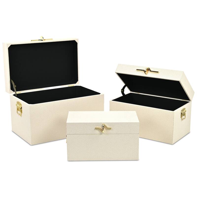 Araminta Set of 3 Rectangular Decorative Storage Trunks - Cream - N/A