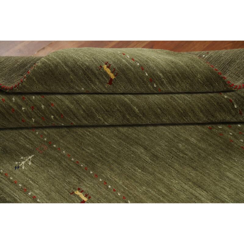 Modern Green Gabbeh Indian Rug Handmade Tribal Wool Carpet - 5'1" x 7'8"