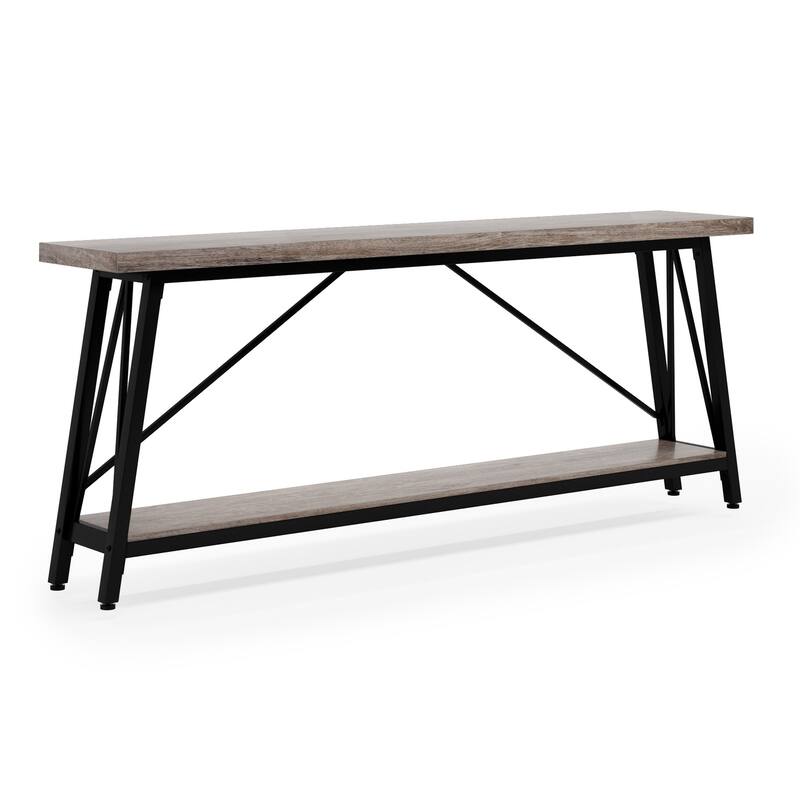 70.9"Light Gray & Black Industrial Sofa Table - Extra Long Entryway Console