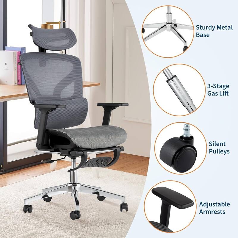 High Back Ergonomic Mesh Office Chair with Footrest for Home Office