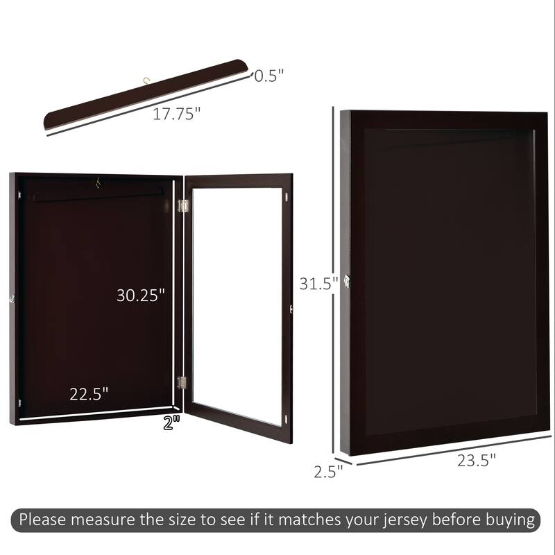 HOMCOM 24" x 32" Sports Jersey Memorabilia Shadow Box Frame Acrylic Display Case - Cherry Brown