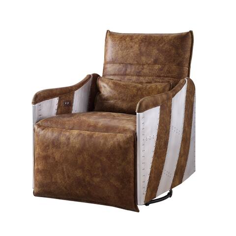 ACME Qalurne Power Recliner with Swivel Function in Mocha Top Grain Leather