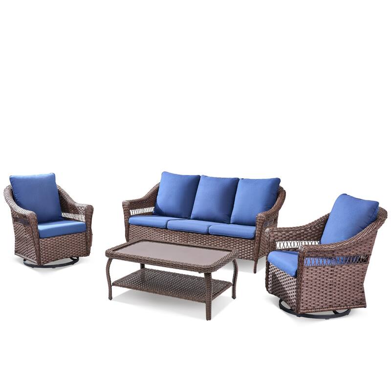 Pocassy 4 Pieces Sofa Swivel Chair with Coffee Table