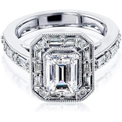 Annello by Kobelli 10K Gold Forever One Moissanite The Daisy Art Deco Emerald Engagement Ring (DEF/VS, HI/I, HI/I)