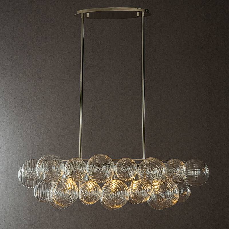 Glam 5-Light 43'' Modern Dining Room Chandelier with Hand-Blown Textured Clear Glass Globes and Chrome Finish - W21'' - W21'' - Polish Chrome