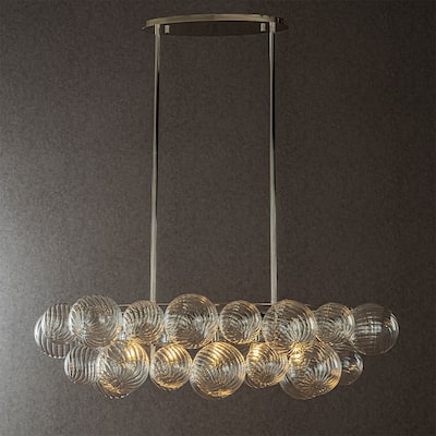 Glam 5-Light 43'' Modern Dining Room Chandelier with Hand-Blown Textured Clear Glass Globes and Chrome Finish - W21''