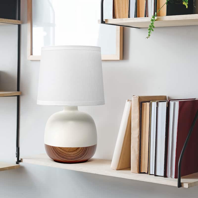 Simple Designs Petite Mid Century Table Lamp, Dark Wood and Light Gray - N/A