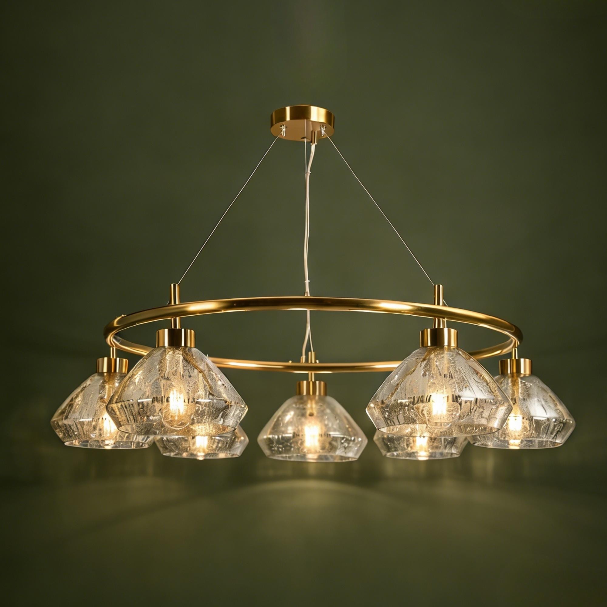 Modern 6-Light Chandelier Gold Ring with Mercury Glass for Kitchen Dining Room - 38.8 " L × 8.3 " H