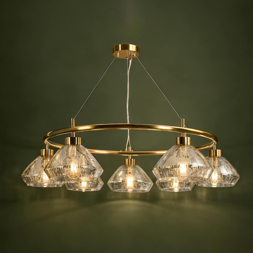 Modern 6-Light Chandelier Gold Ring with Mercury Glass for Kitchen Dining Room - 38.8 " L × 8.3 " H