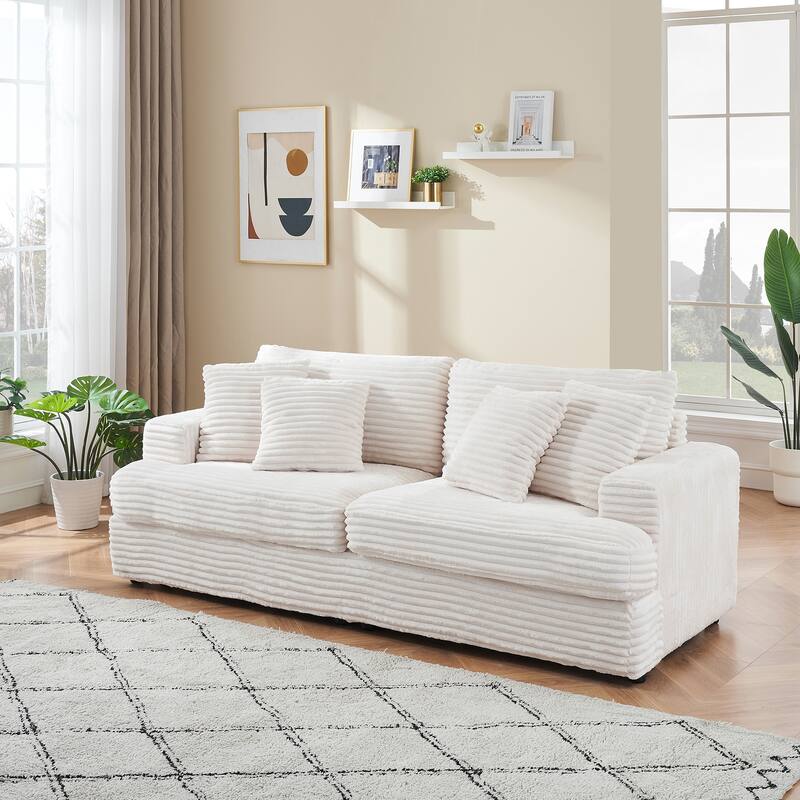 80" luxury corduroy three-seater sofa with 4 cushions