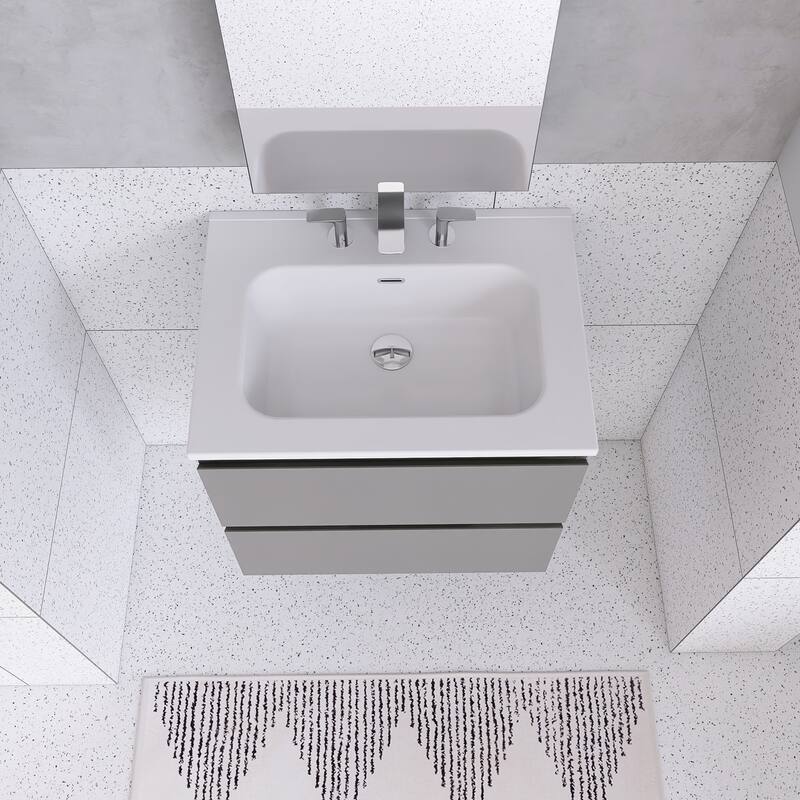Floating Integrated Bathroom Vanity with Ceramic Sink, Three Faucet Holes