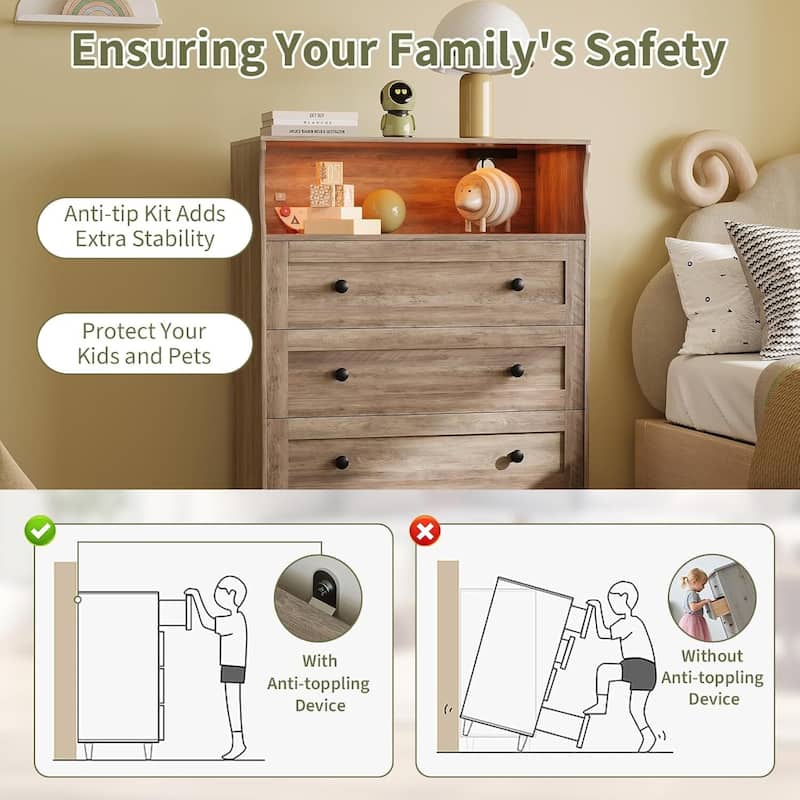 4 Drawer Dresser for Bedroom with Charging Station & LED Lights