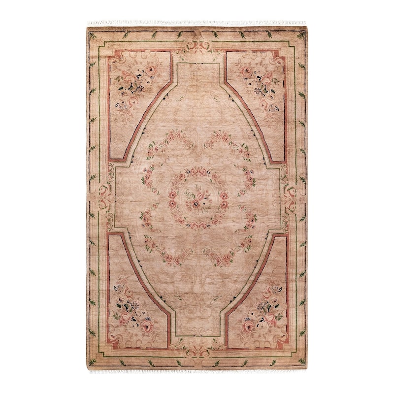 Overton Hand Knotted Wool Vintage Inspired Modern Contemporary Overdyed Beige Area Rug - 4' 1" x 6' 3"