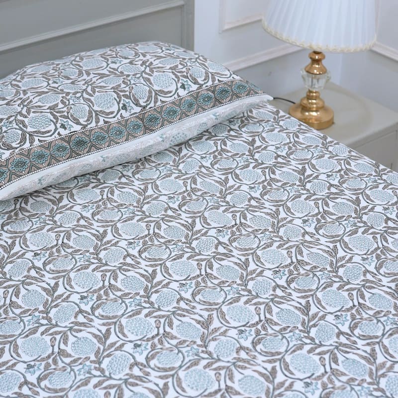 Fabdivine Cotton Hand Block Floral Flat Sheet Bed Room Home Décor Accent Gift