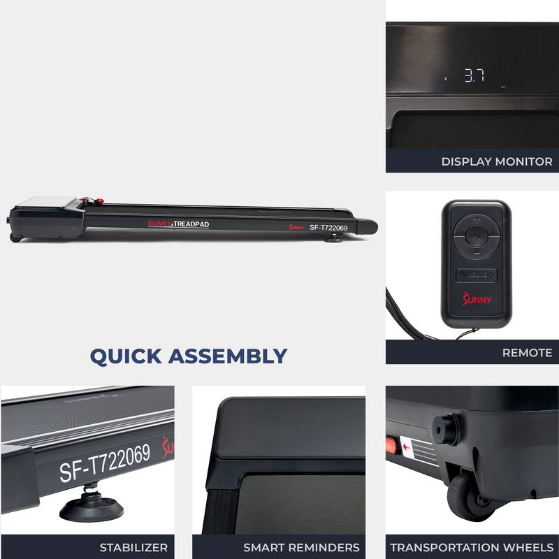 Sunny Health & Fitness Treadpad Sleek Stride with Auto Incline, Remote Control & Exclusive SunnyFit - SF-T722069