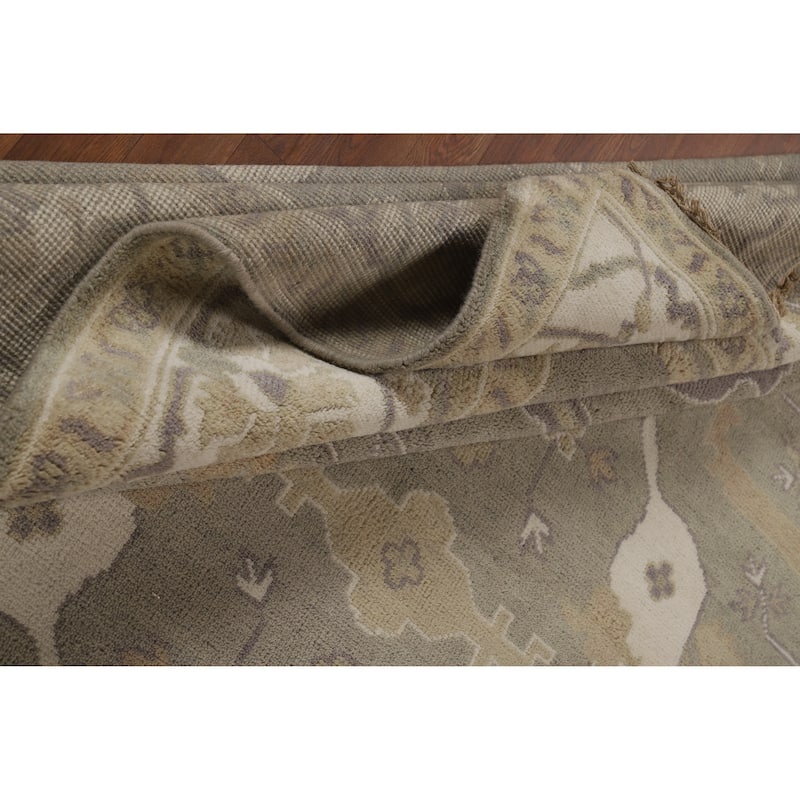 Transitional Beige Oushak Indian Area Rug Handmade Wool Carpet - 8'9" x 12'1"