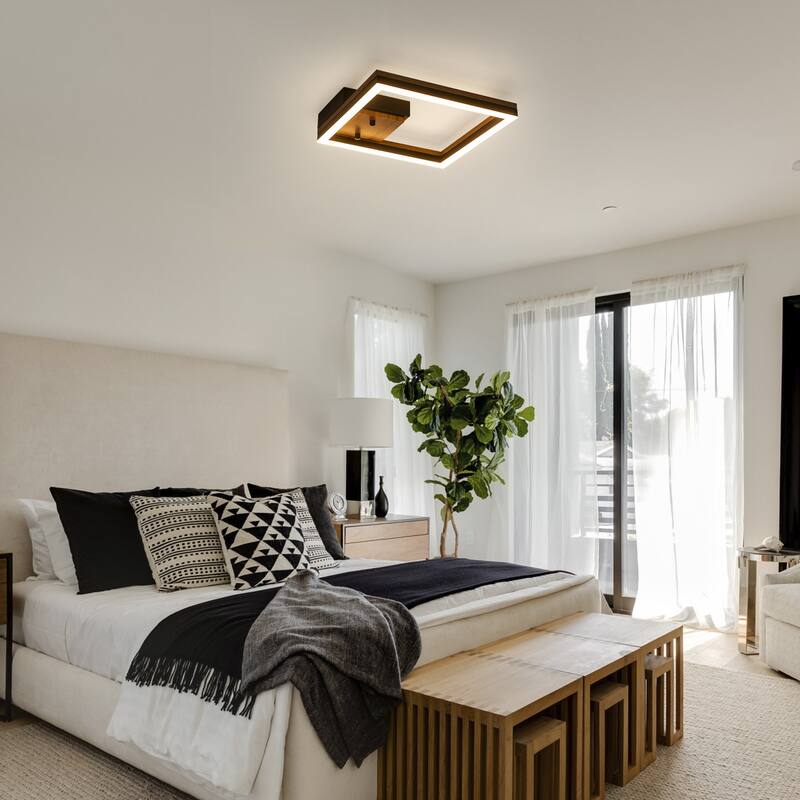 Modern Farmhouse 1-Light Wood LED Flush Mount Ceiling Light