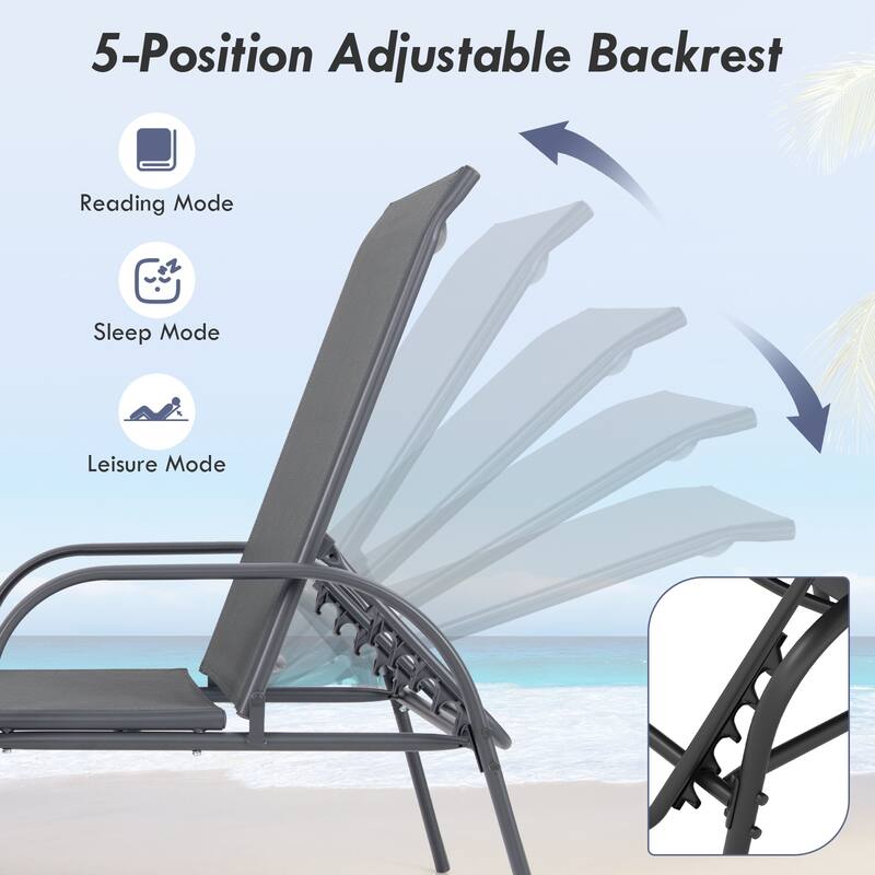 Gymax 2PCS Patio Lounge Chair Chaise w/ Adjustable Reclining Armrest