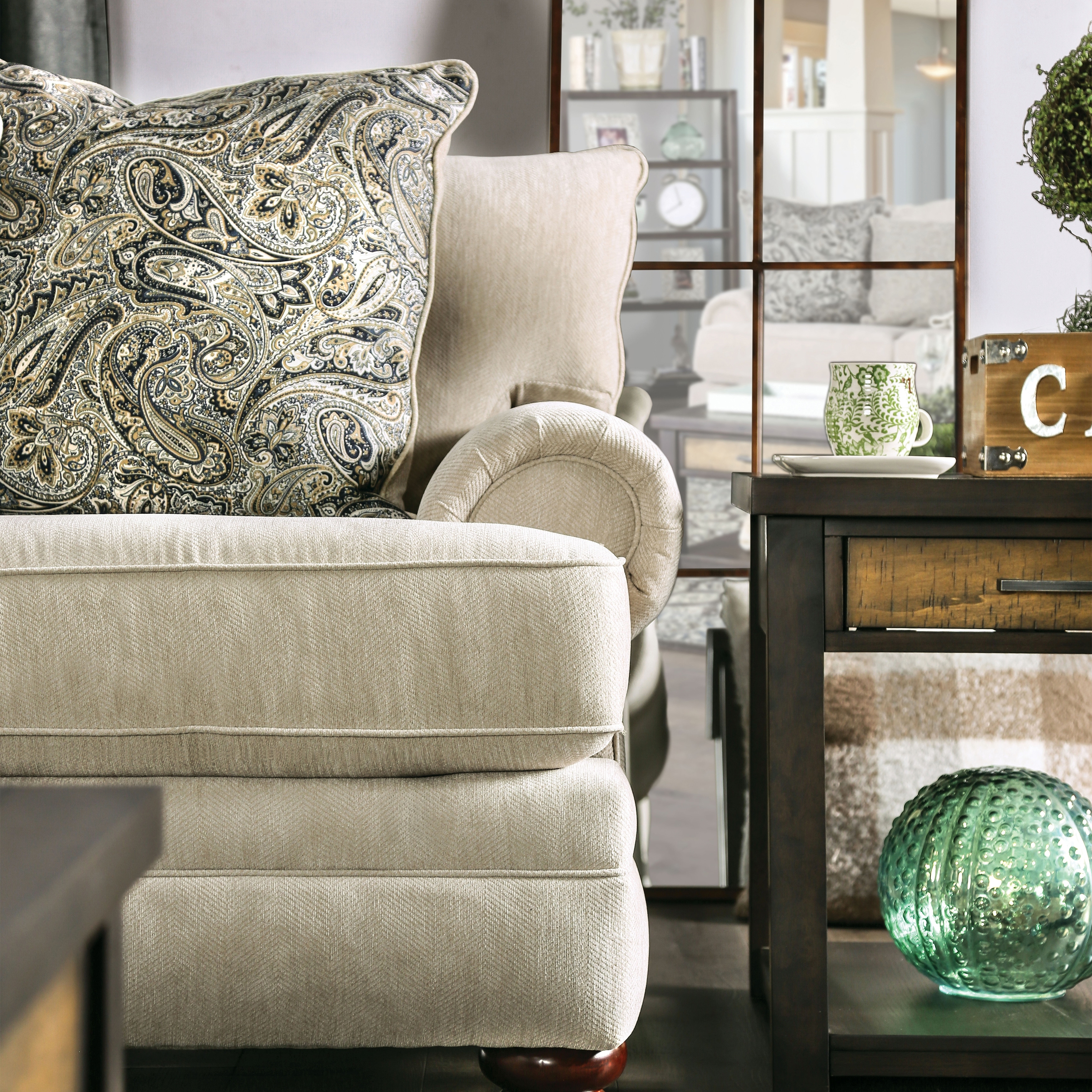 Ashley keereel fabric accent chair and a half with ottoman in sand cheap