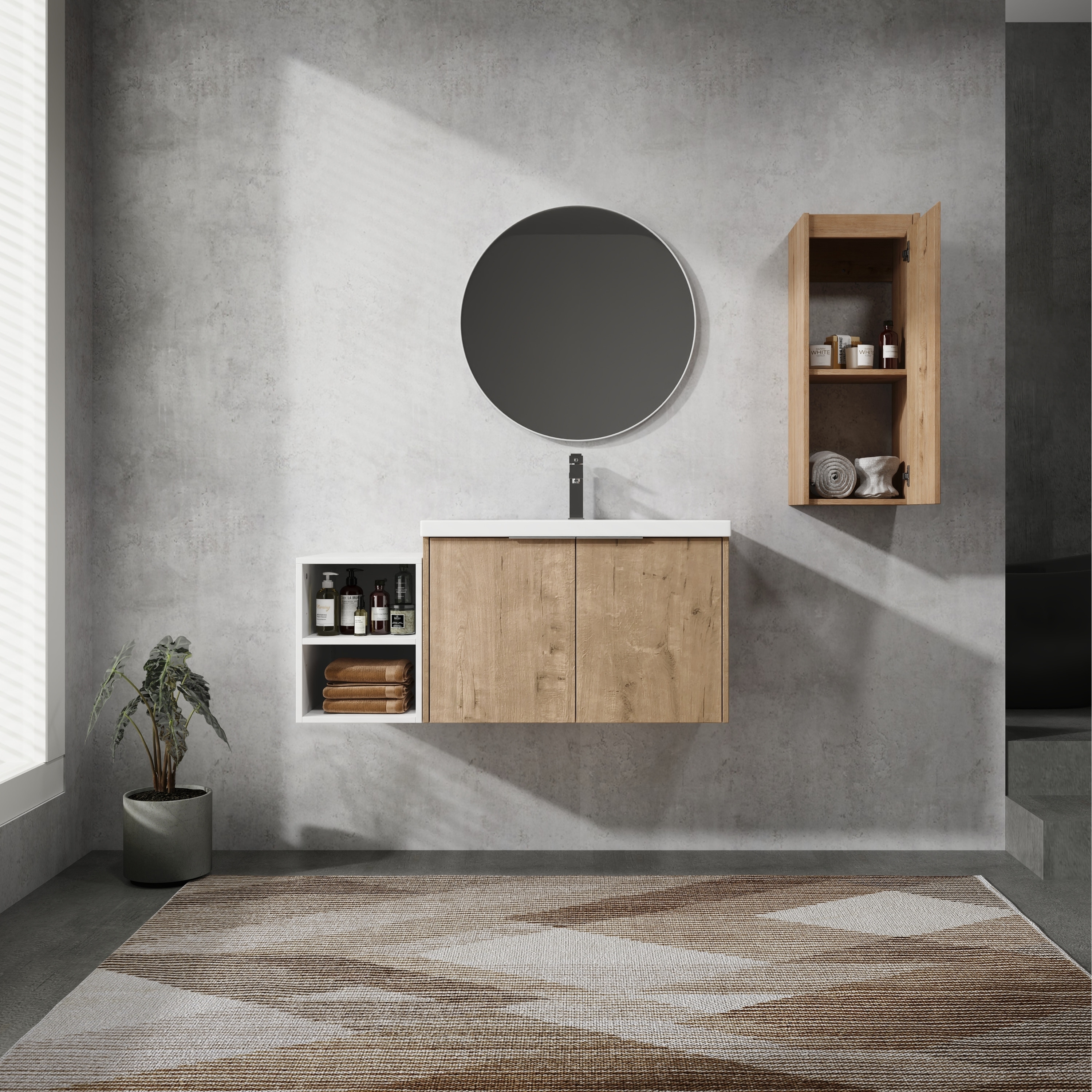 42 Inch Wall Mounted Bathroom Vanity With Sink and Side Cabinet,Soft Close Doors,Combination Cabinet