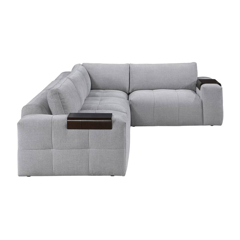 Mackay 143" Textured 4-Piece Modular Sectional Sofa with Armrest Tray
