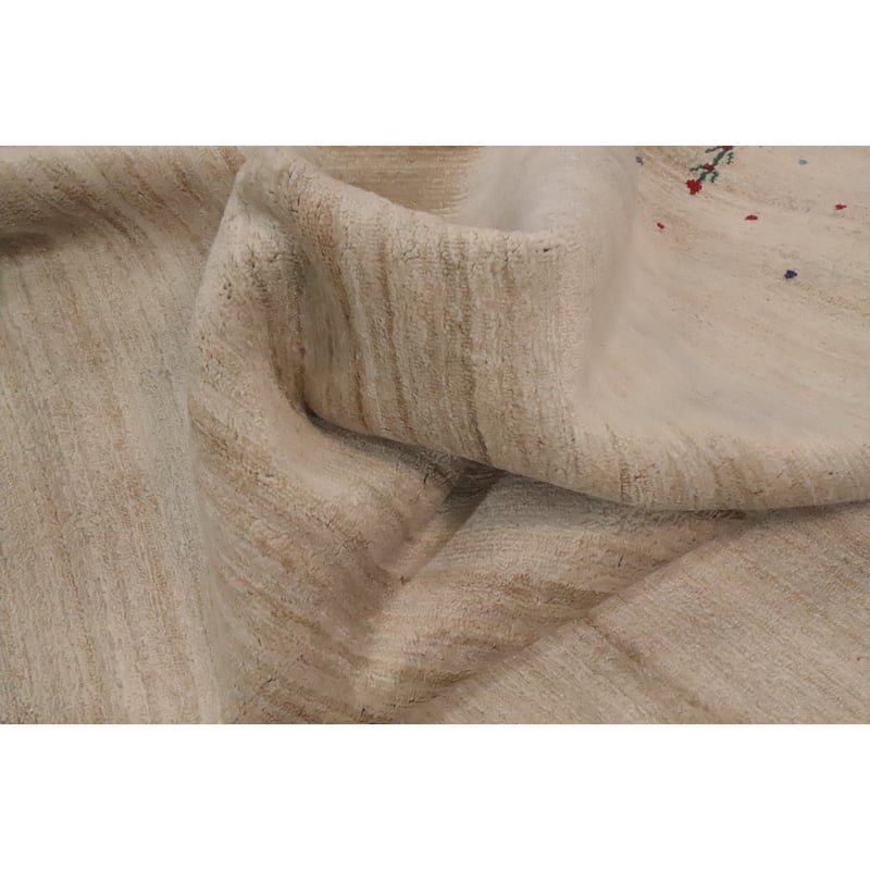Hand Knotted Oriental Viscose Silk Carpet Tribal Animal Pictorial Beige & Ivories Gabbeh Area Rug - 9' 10'' X 9' 10''