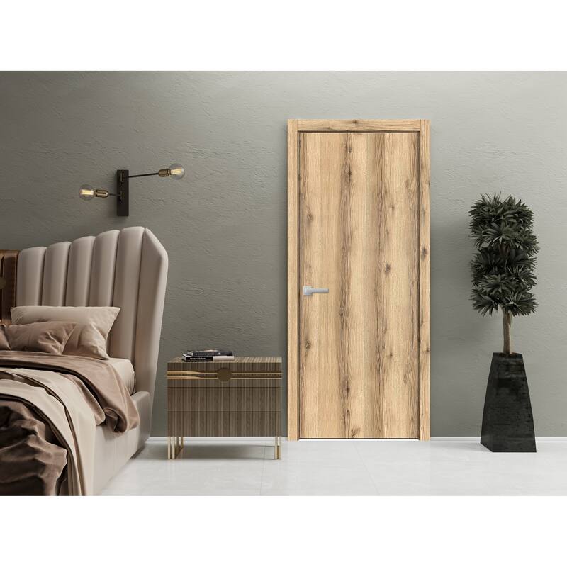 Slab Barn Door Panel 18 x 80 inches | Planum 0010 Oak | Sturdy Finished Interior Doors | Pocket Closet Sliding
