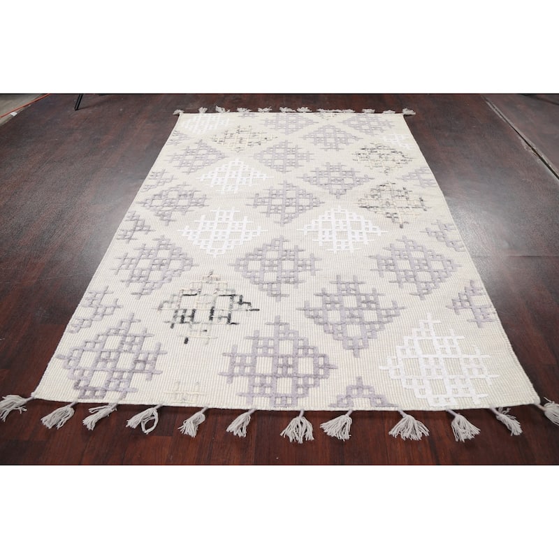 Contemporary Geometric Moroccan Oriental Wool Area Rug Handmade Carpet - 5'4" x 7'4"