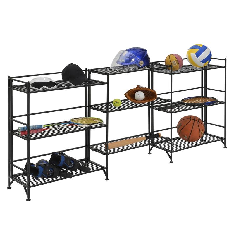 Xtra Storage 3 Tier Wide Folding Metal Shelves with Set of 3 Extension Shelves