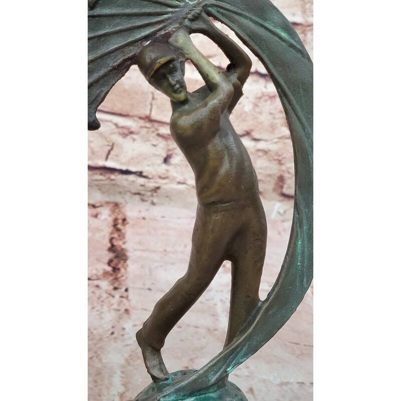 Bronze Golfer Swing Sculpture On Marble Base – Modern Golf Art