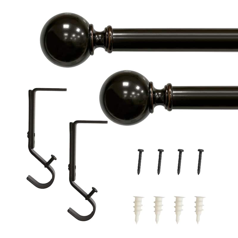 Lumi 1" Single Curtain Rod Set Oil Rubbed Bronze- Ball finials - 36"-72" - Oil Rubbed Bronze