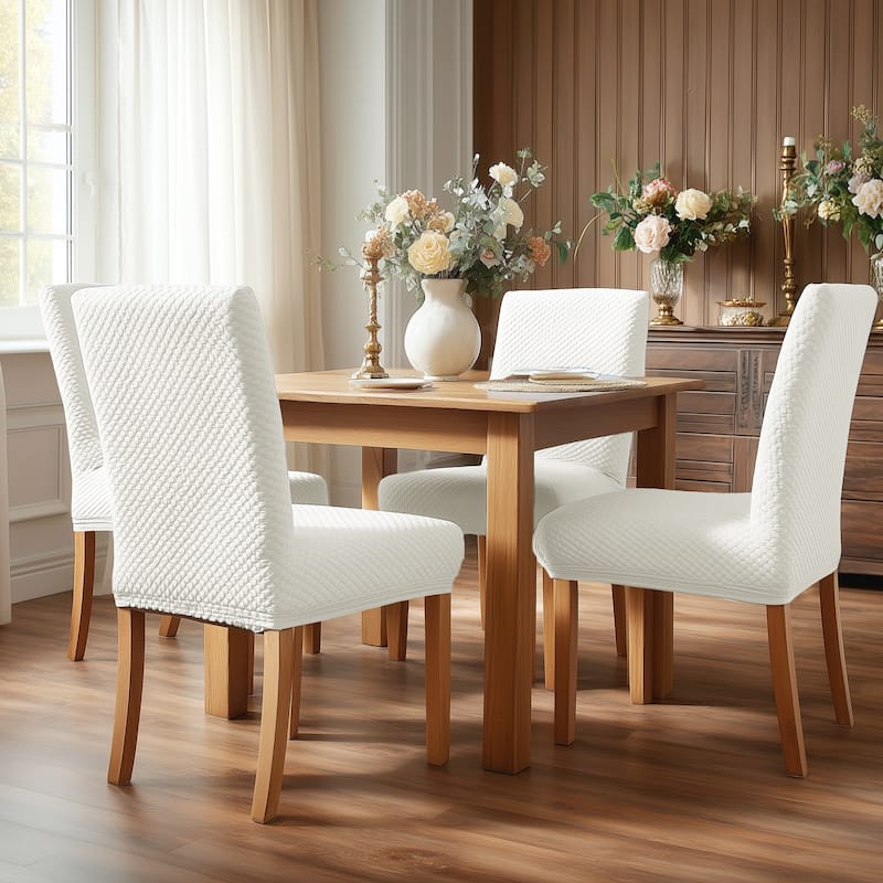 Deconovo Stretch Jacquard Dining Chair Covers Set of 2 - 18x18x24 Inch - White