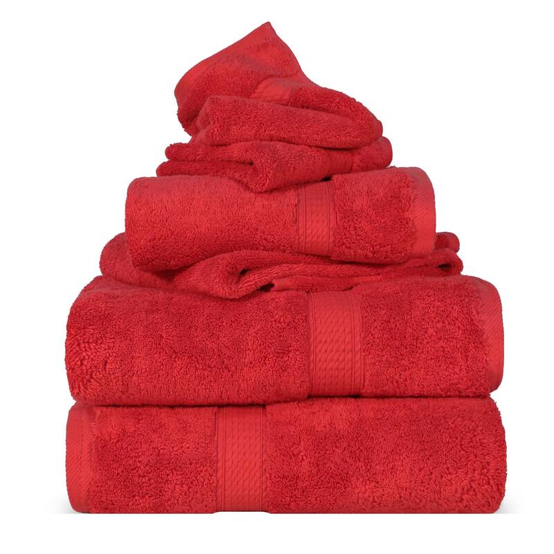 Blue Nile Mills Luxury 6-Piece Egyptian Cotton Towel Set, Thick Absorbent Bathroom Towels - Red
