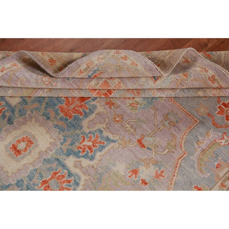 Hand Knotted Oriental 100% Wool Carpet Transitional Medallion Purples Oushak Area Rug - 9' 0'' X 6' 2''