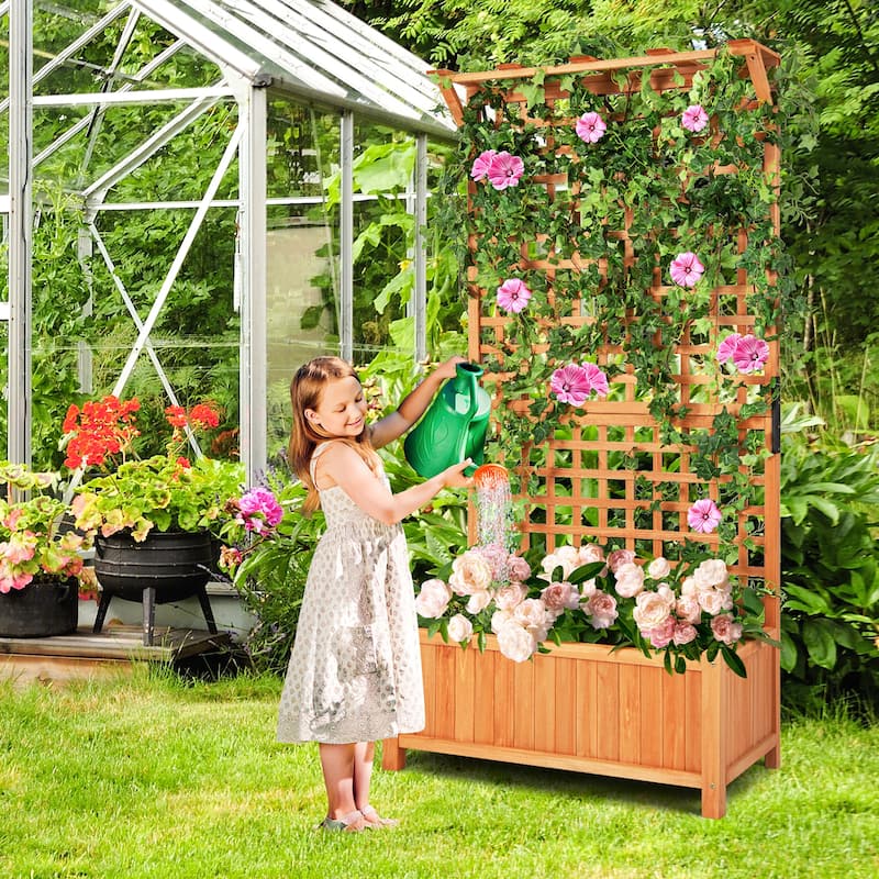 Costway Raised Garden Bed Planter Box Climbing Plants Container with - 35.5'' x 17.5'' x 72.5'' (L x W x H)