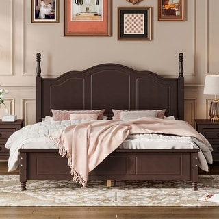 Queen Size Wood Platform Bed Frame,Retro Style Platform Bed