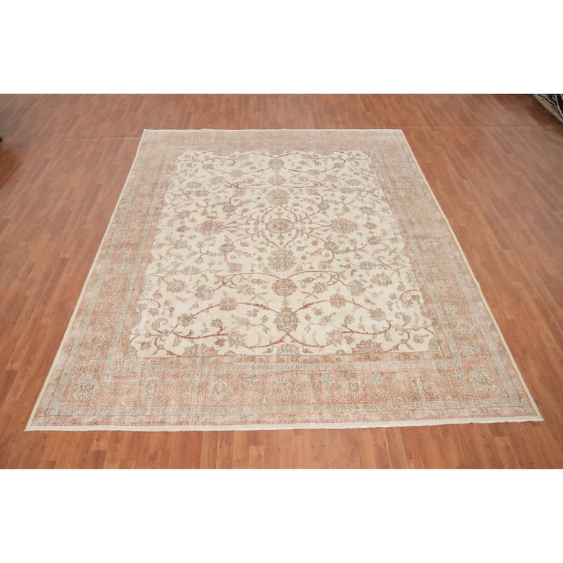 Hand Knotted Oriental 100% Wool Carpet Traditional All-Over Beige & Ivories Tabriz Area Rug - 11' 2'' X 9' 5''