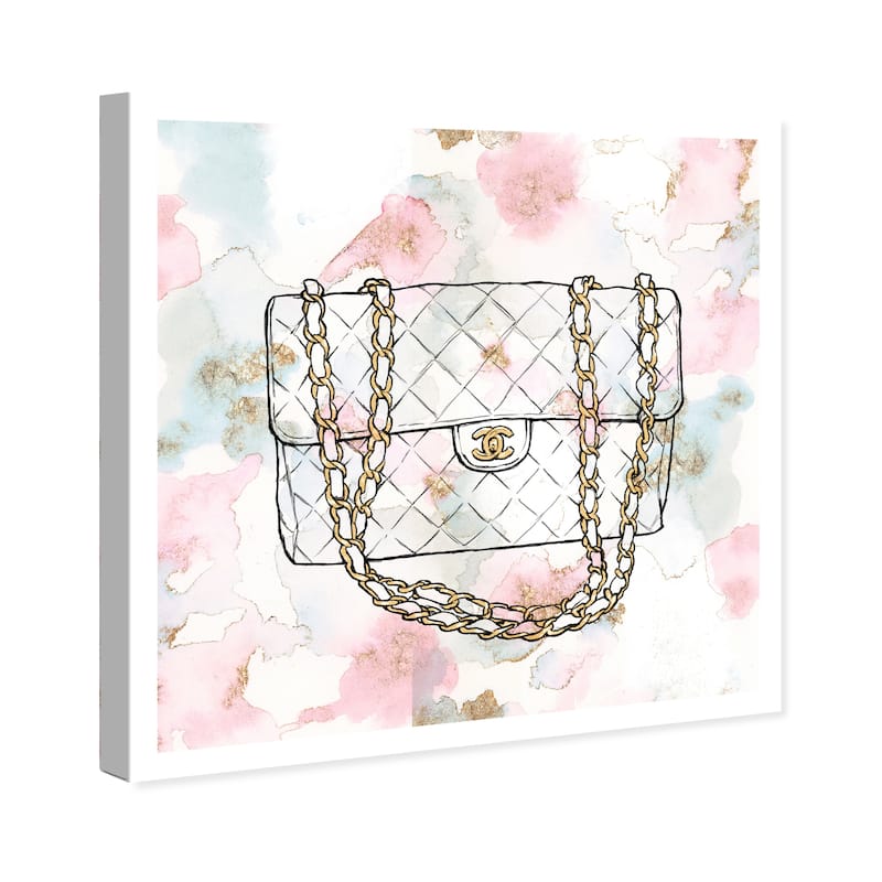 Wynwood Studio Prints Fashion and Glam Everything but my watercolor bag White and Metallic Gold Glam Wall Art Canvas Print