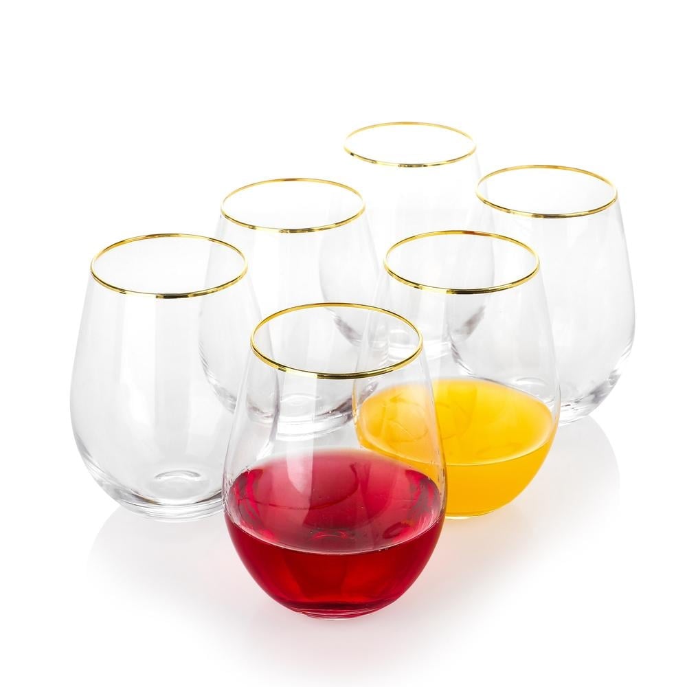 Burns Wine Glass, Gold Stemless Wine Glass Set of 2, Elegant Glasses with  Gold Honeycomb Design Red Wine Glasses, 18 Oz.