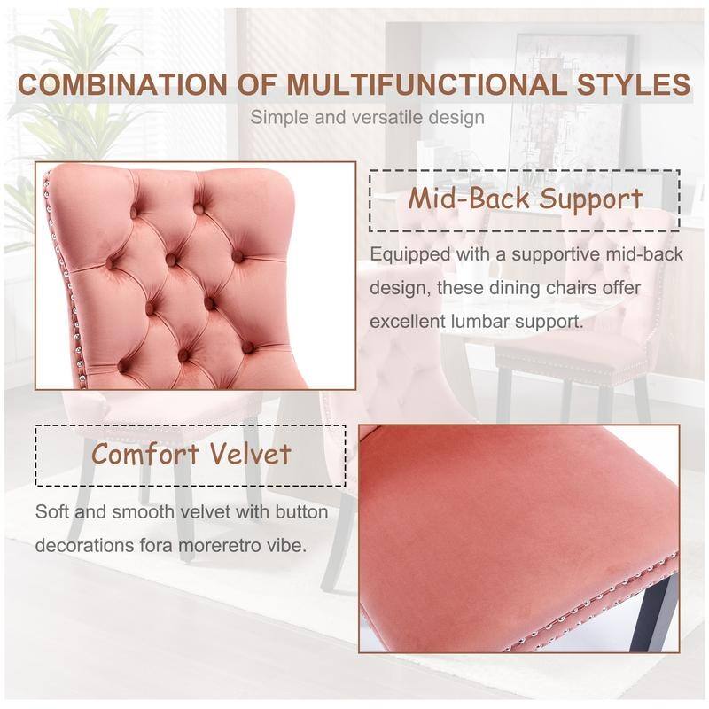 Modern Tufted Velvet Upholstered Nailhead Dining Chair Set of 6